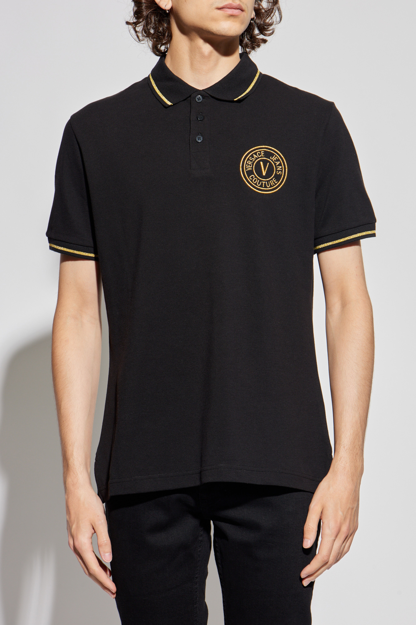 Black Polo with embroidered logo Versace Jeans Couture